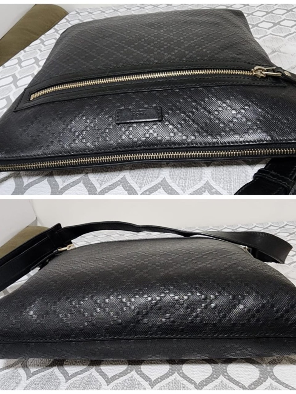 Authentic GUCCI Guccissima Signature Medium Flat Messenger Bag Black - Picture 10 of 15